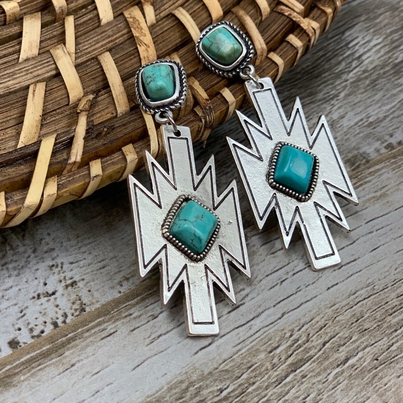 Be Brave Aztec Turquoise Earrings - Picture 3 of 5